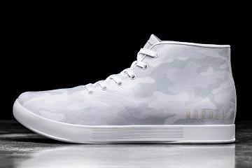 White Nobull Camo Canvas Mid Men's Trainers | CA O1341K